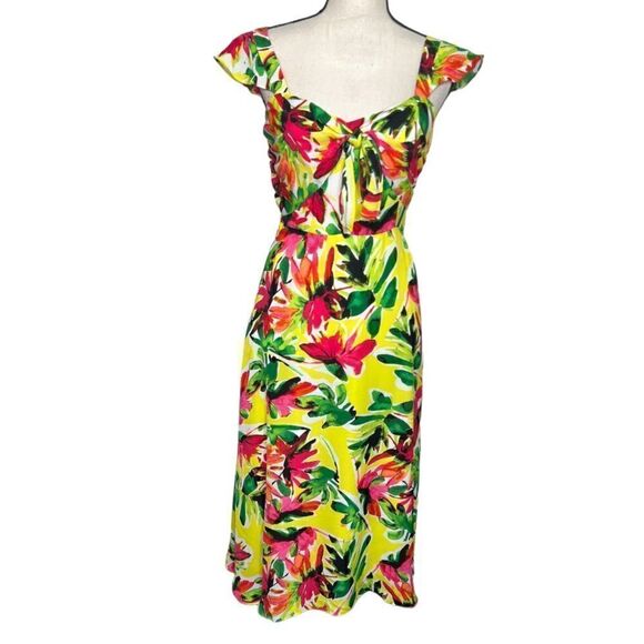 julia jordan Dresses & Skirts - JULIA JORDAN Yellow And Pink Print Dress. Size 4